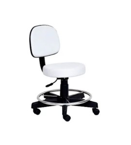 Banco Giratório Inox Com Encosto e Rodízios Estofado Branco S-8055-BR - Salutem